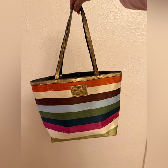 Coach Handbags - Coach Vibrant Striped Tote with Gold Accents